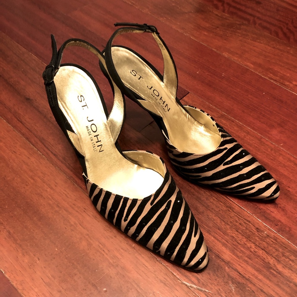 St. John Zebra Print Slingback Heels in Black and Tan